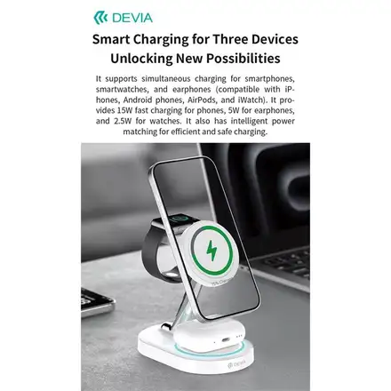 Devia Extreme Speed Series 3 in 1 Magnetic Bracket Wireless Charger - White