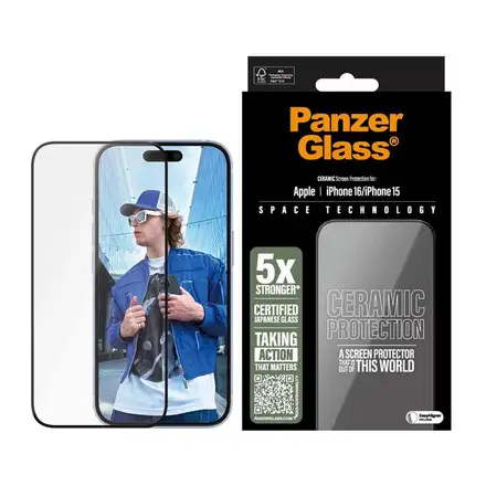 PanzerGlass ochranné sklo UWF Ceramic Protection pro iPhone 16/15-Black Frame