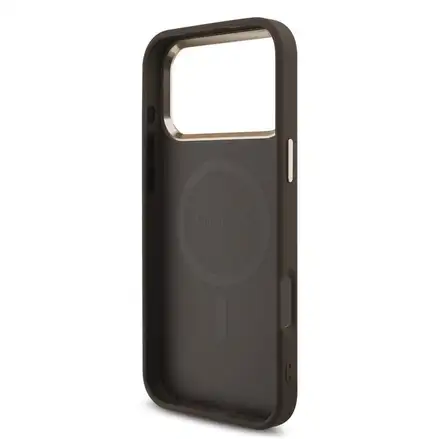 Guess PU Leather 4G Strass Triangle Logo Gold Frame MagSafe kryt iPhone 18 Pro hnědý