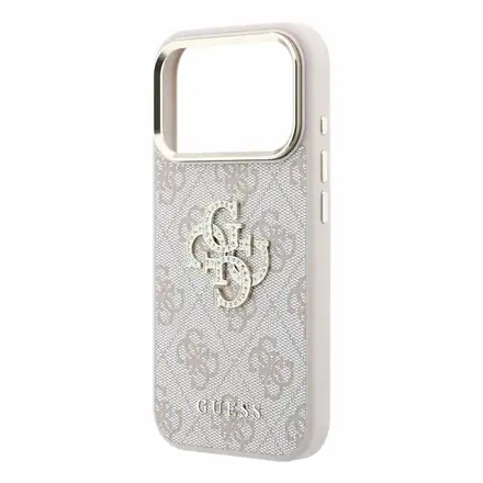 Guess PU 4G Strass Metal Logo kryt iPhone 18 Pro růžový