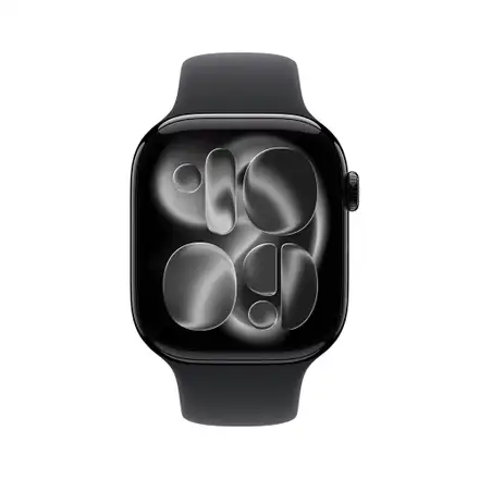 Apple Watch Series 11 GPS 42mm Klavírně černý hliník s černým sportovním řemínkem - S/M