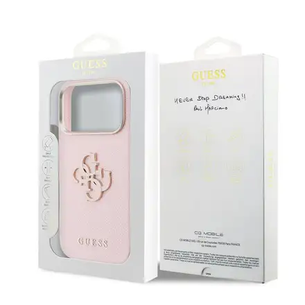 Guess PU Resin Logo kryt iPhone 17 Pro růžový