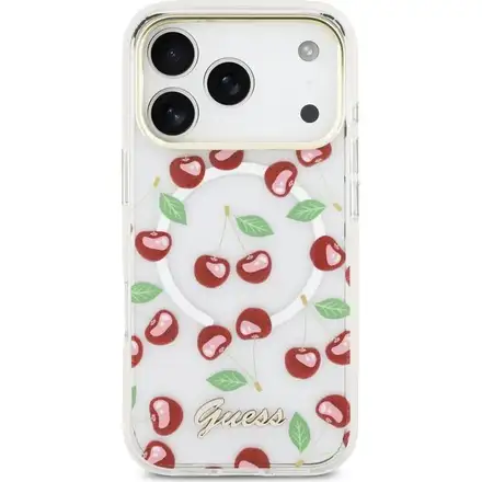 Guess IML Glitter Cherry MagSafe kryt iPhone 17 Pro bílý