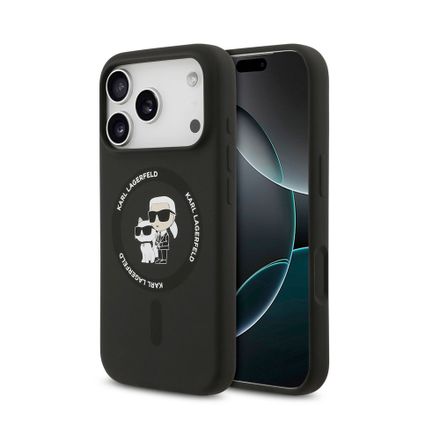 Karl Lagerfeld Liquid Silicone Karl and Choupette MagSafe kryt iPhone 18 Pro černý