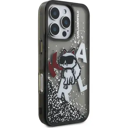 Karl Lagerfeld Liquid Glitter Scattered Choupette kryt iPhone 16 Pro černý