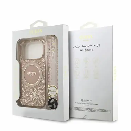 Guess IML Flowers Allover Strap MagSafe kryt iPhone 18 Pro růžový