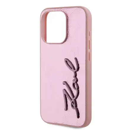 Karl Lagerfeld Wrinkled PU Signature Logo kryt iPhone 15 Pro Max růžový