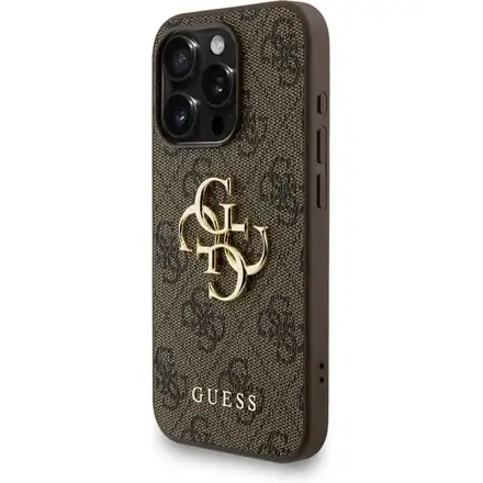 Guess PU 4G Metal Logo Strap kryt iPhone 15 Pro Max hnědý
