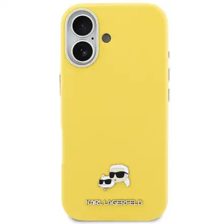 Karl Lagerfeld PU Karl and Choupette Heads Pins MagSafe kryt iPhone 17 žlutý