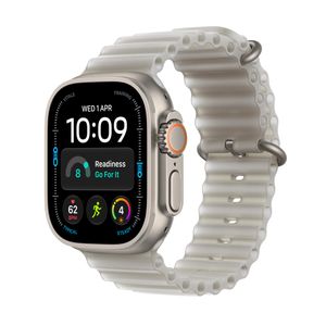 Apple Watch Ultra 4 GPS + Cellular 49mm Přírodní titan s průsvitně šedým oceánským řemínkem