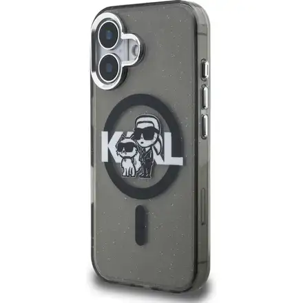 Karl Lagerfeld IML Glitter Karl and Choupette Sketch MagSafe kryt iPhone 16 černý