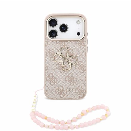 Guess PU 4G Metal Logo Strap kryt iPhone 18 Pro růžový