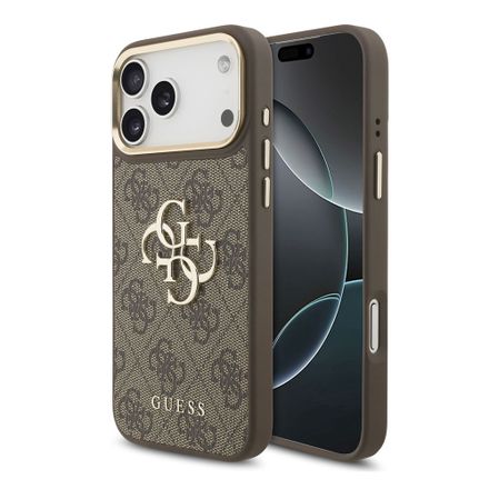 Guess PU Leather 4G Metal Logo Gold Frame kryt iPhone 18 Pro Max hnědý