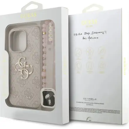Guess PU 4G Metal Logo Strap kryt iPhone 15 Pro Max růžový