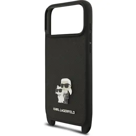 Karl Lagerfeld Saffiano Crossbody Popruh Metal Karl and Choupette kryt iPhone 17 Pro černý