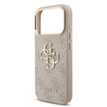 Guess PU Leather 4G Metal Logo Gold Frame kryt iPhone 18 Pro růžový