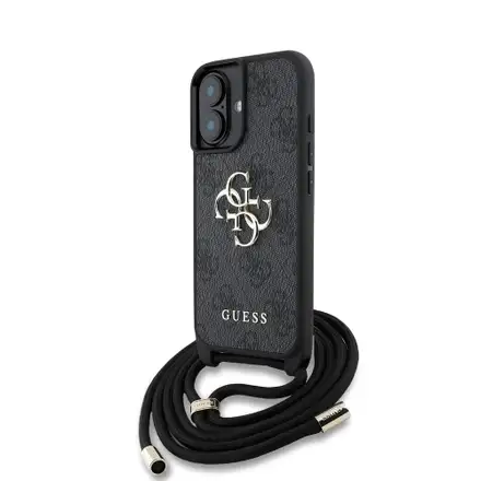 Guess PU 4G Metal Logo Strap kryt iPhone 16 černý