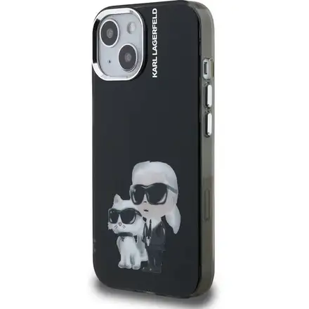 Karl Lagerfeld IML Aquarelle Karl and Choupette kryt iPhone 15 černý