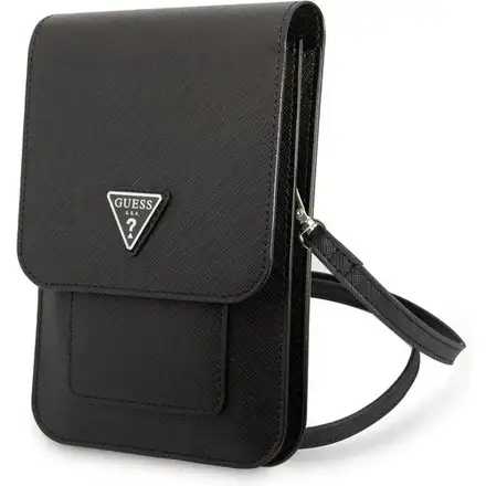 Guess PU Saffiano Triangle Logo Taška na Telefon černá