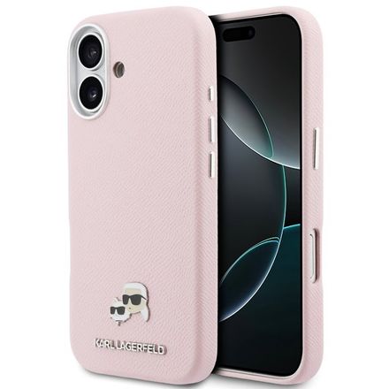 Karl Lagerfeld PU Karl and Choupette Heads Pins MagSafe kryt iPhone 17 růžový