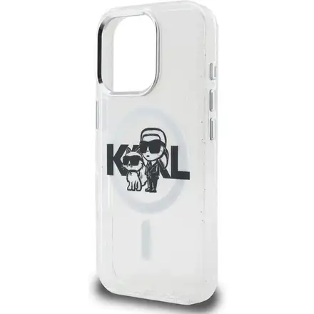 Karl Lagerfeld IML Glitter Karl and Choupette Sketch MagSafe kryt iPhone 16 Pro průhledná