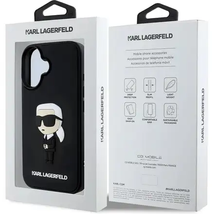 Karl Lagerfeld 3D Rubber Ikonik kryt iPhone 16 černý