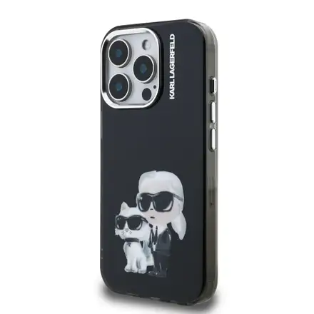 Karl Lagerfeld IML Aquarelle Karl and Choupette kryt iPhone 15 Pro černý