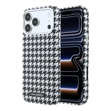 Karl Lagerfeld PU Houndstooth Resin Plate MagSafe kryt iPhone 17 Pro Max černý