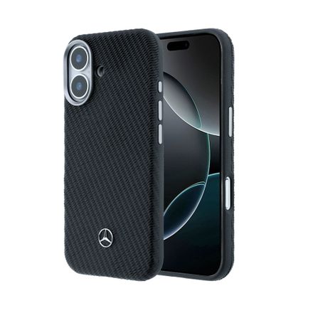Mercedes PU Leather Wood Semi Wrap MagSafe Kryt pro iPhone 17 černý