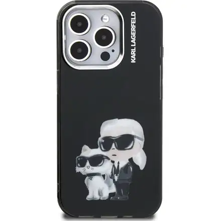 Karl Lagerfeld IML Aquarelle Karl and Choupette kryt iPhone 15 Pro Max černý