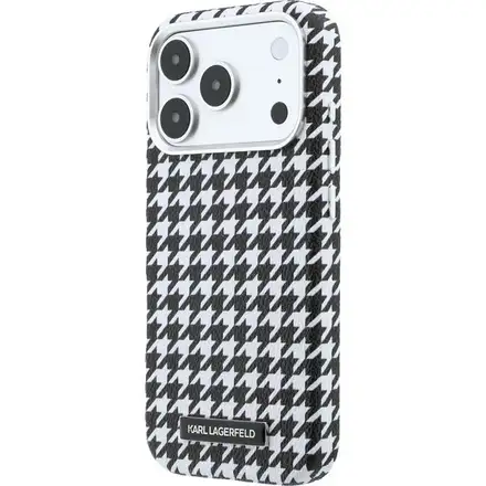 Karl Lagerfeld PU Houndstooth Resin Plate MagSafe kryt iPhone 17 Pro Max černý