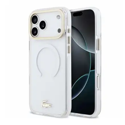 Lacoste PC/TPU Frosted Finish Gold Logo MagSafe kryt iPhone 18 Pro Max průhledný