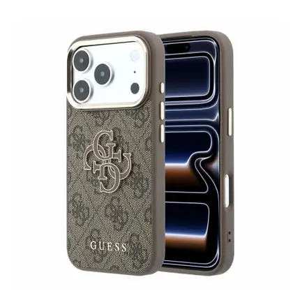 Guess PU Leather 4G Gold Frame MagSafe kryt iPhone 18 Pro černý