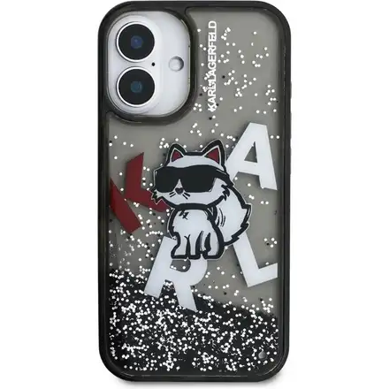 Karl Lagerfeld Liquid Glitter Scattered Choupette kryt iPhone 16 černý