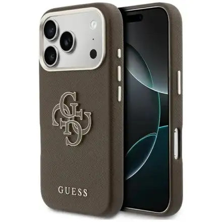 Guess PU Resin Logo kryt iPhone 17 Pro Max hnědý