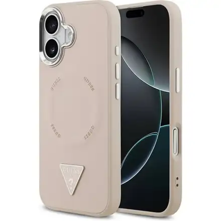 Guess PU Leather Triangle Logo MagSafe kryt iPhone 17 růžový