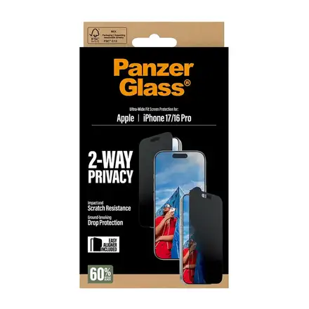 PanzerGlass ochranné sklo UWF 2-Way Privacy pro iPhone 17/16 Pro - Black Frame