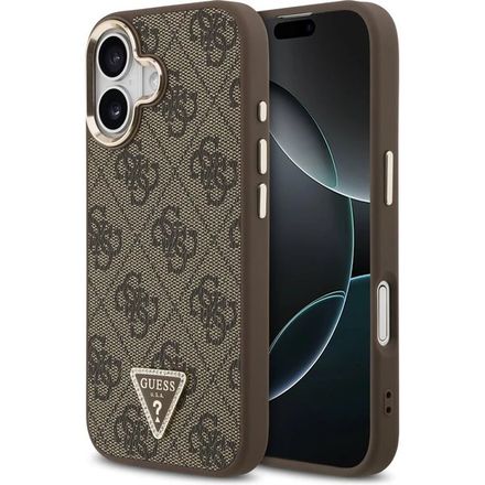 Guess PU Leather 4G Strass Triangle Logo Gold Frame MagSafe kryt iPhone 17 hnědý