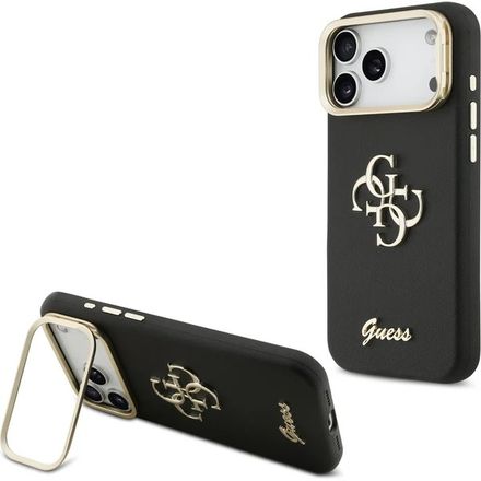 Guess PU Grained 4G Logo Stand Camera Frame kryt iPhone 17 Pro černý