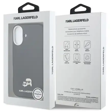 Karl Lagerfeld PU Karl and Choupette Heads Pins MagSafe kryt iPhone 17 černý