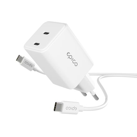 iStores by Epico Ultraboost GaN 45W síťový adaptér EA45 s 1,2 m USB-C na USB-C kablem - bílá