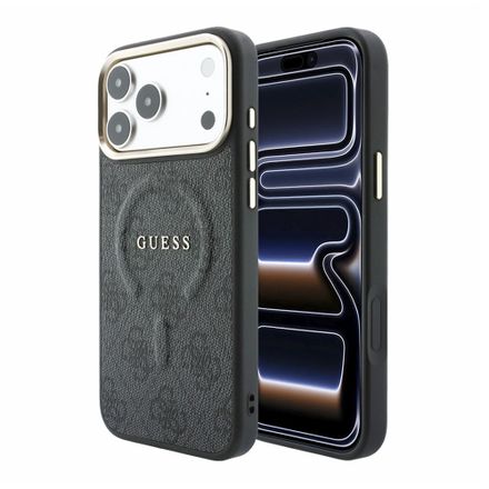 Guess PU Leather 4G Gold Frame Embossed MagSafe kryt iPhone 18 Pro Max černý