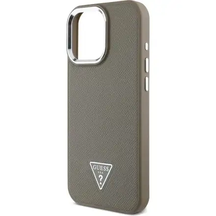 Guess PU Grained Triangle Logo MagSafe kryt iPhone 16 Pro Max hnědý
