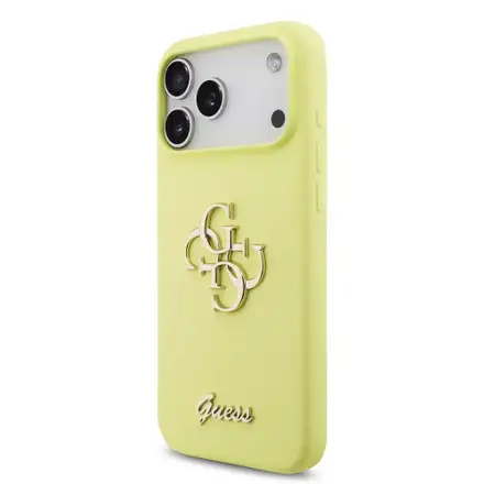 Guess Liquid Silicone 4G Metal Logo kryt iPhone 17 Pro Max žlutý