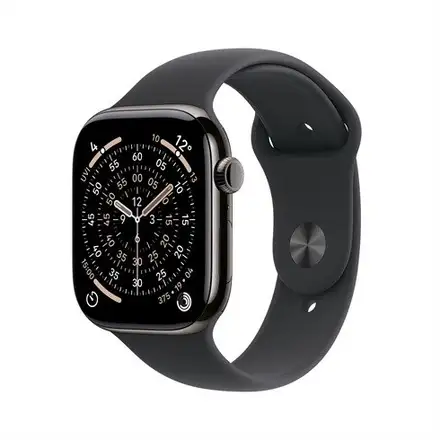 Apple Watch Series 11 GPS + Cellular 42mm Břidlicově šedý titan s černým sportovním řemínkem - M/L