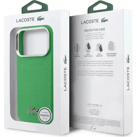 Lacoste Iconic Petit Pique Metal Logo MagSafe kryt iPhone 17 Pro Max zelený