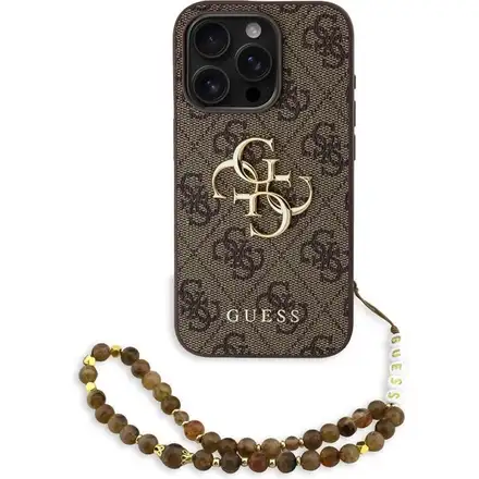 Guess PU 4G Metal Logo Strap kryt iPhone 15 Pro hnědý *Rozbalený*