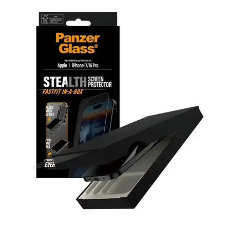 PanzerGlass ochranné sklo UWF Stealth pro iPhone 17/16 Pro - Black Frame