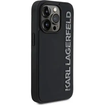 Karl Lagerfeld 3D Rubber Glitter Logo kryt iPhone 14 Pro černý