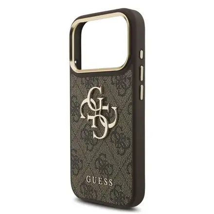 Guess PU Leather 4G Metal Logo Gold Frame kryt iPhone 18 Pro hnědý